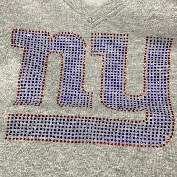 NFL Team Apparel Bling Sweatshirt V-Neck Gray Women 2X Foootball New York Giants - Picture 2 of 7